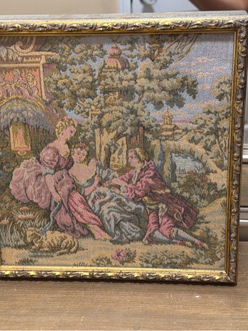 Pastoral Scene Woven Tapestry in Pink and Cream
